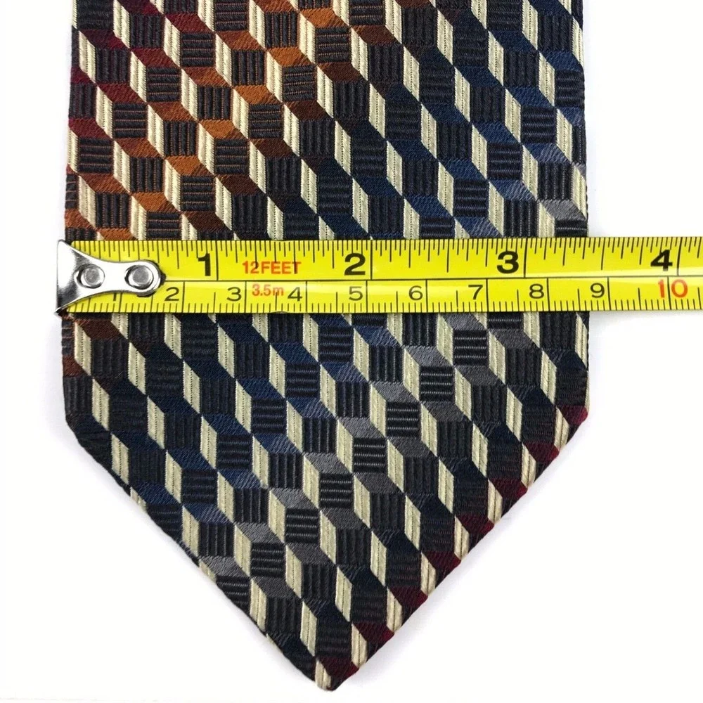 BOLGHERI Men's 100% Silk Necktie ITALY Designer Geometric Multicolor EUC 59